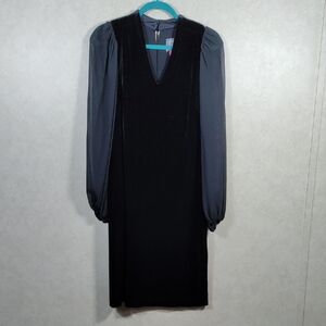 H141 Vince Camuto black velvet and sheer L/S party dress 10